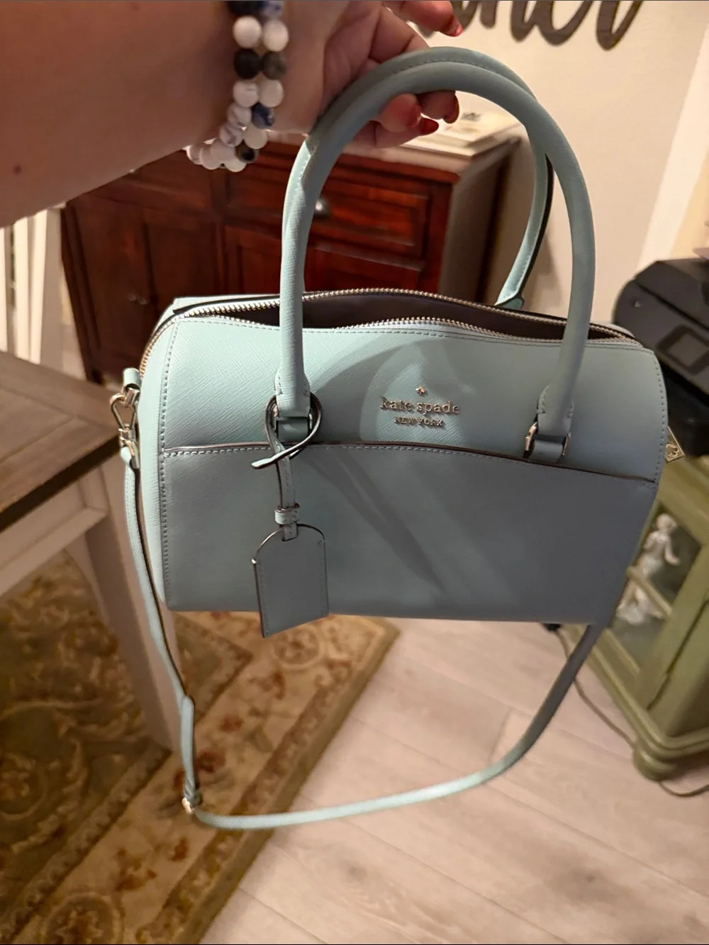 Kate Spade Devyn Medium Duffel Bag in the color Frosted Spearmint, featuring